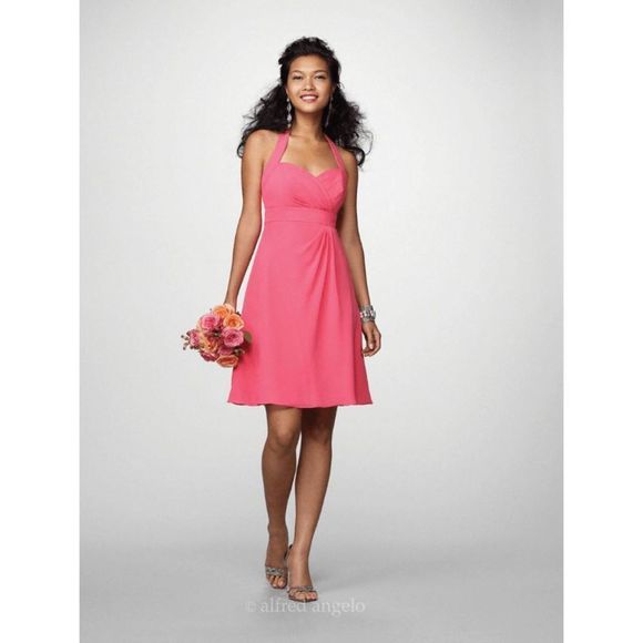 Alfred Angelo Pink Fuscia Halter Chiffon Ruffle Dress EUC, Size 12 - Picture 1 of 12